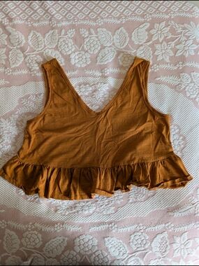 Rust Brown Ruffle Hem Women's Tank Top